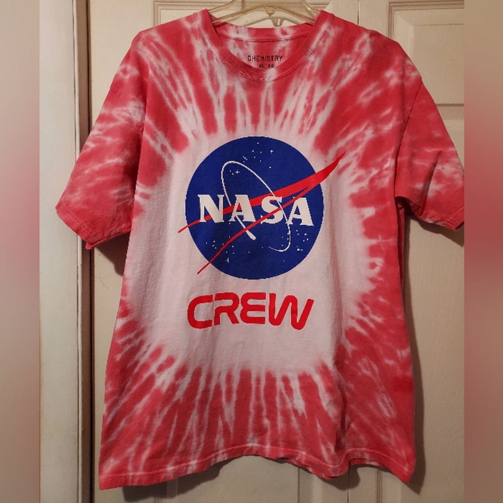 Chemistry Mens XL NASA Crew  Astronaut Space Tie Dye T Shirt Blue Red Pink READ